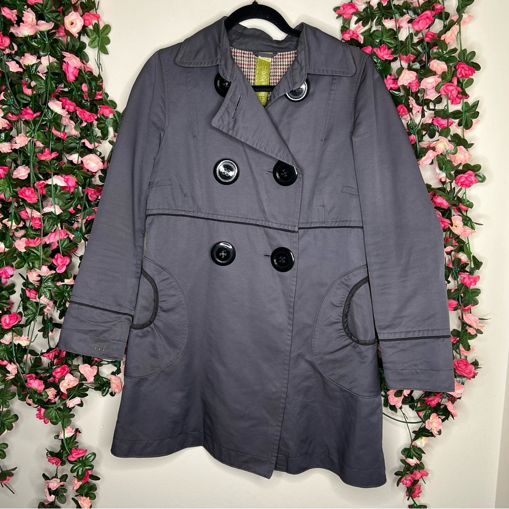 Soia & Kyo Dark Gray Trench Coat Jacket Full Length Women Size Large Big Button